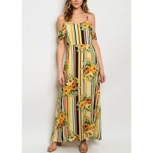 Floral Stripe Maxi Dress Small